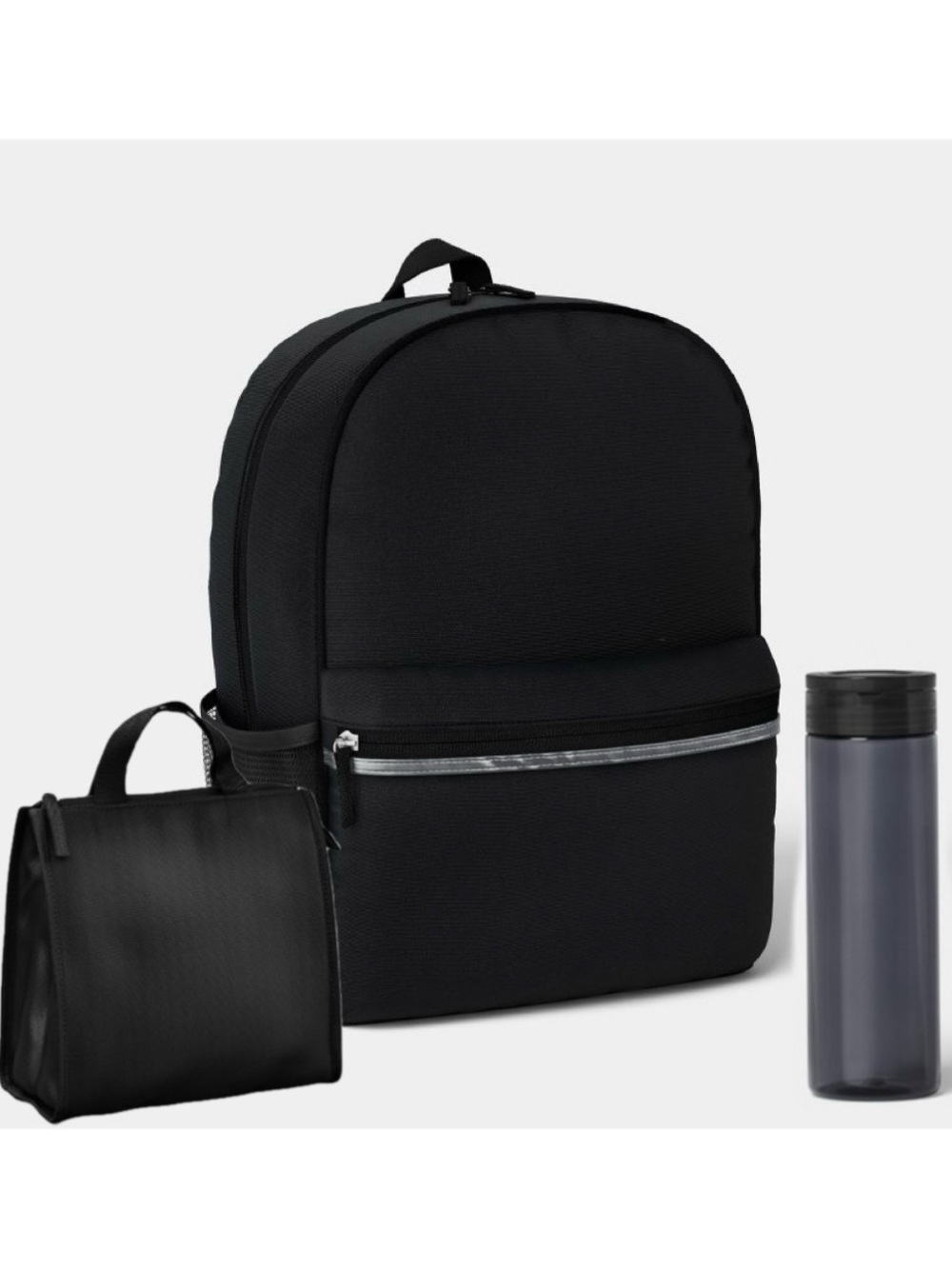 Black Minimalist Kids Men’s Women’s  Backpack Lunch Bag Water Bottle Sets